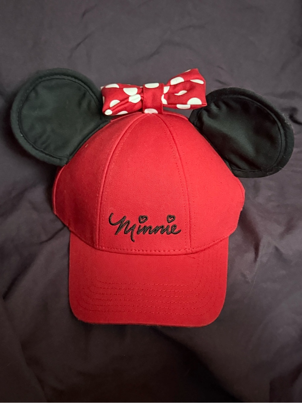 Disney Minnie Mouse Red Baseball Cap with 3D Ears and Polka Dot Bow Red & Black